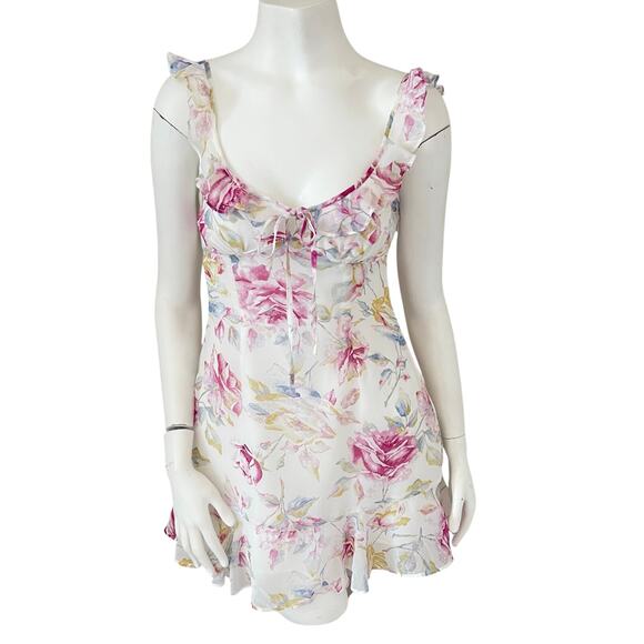 Majorelle Milkmaid Floral Mini Dress Size Small White Pink Tie Front Sunbeams - Picture 1 of 14